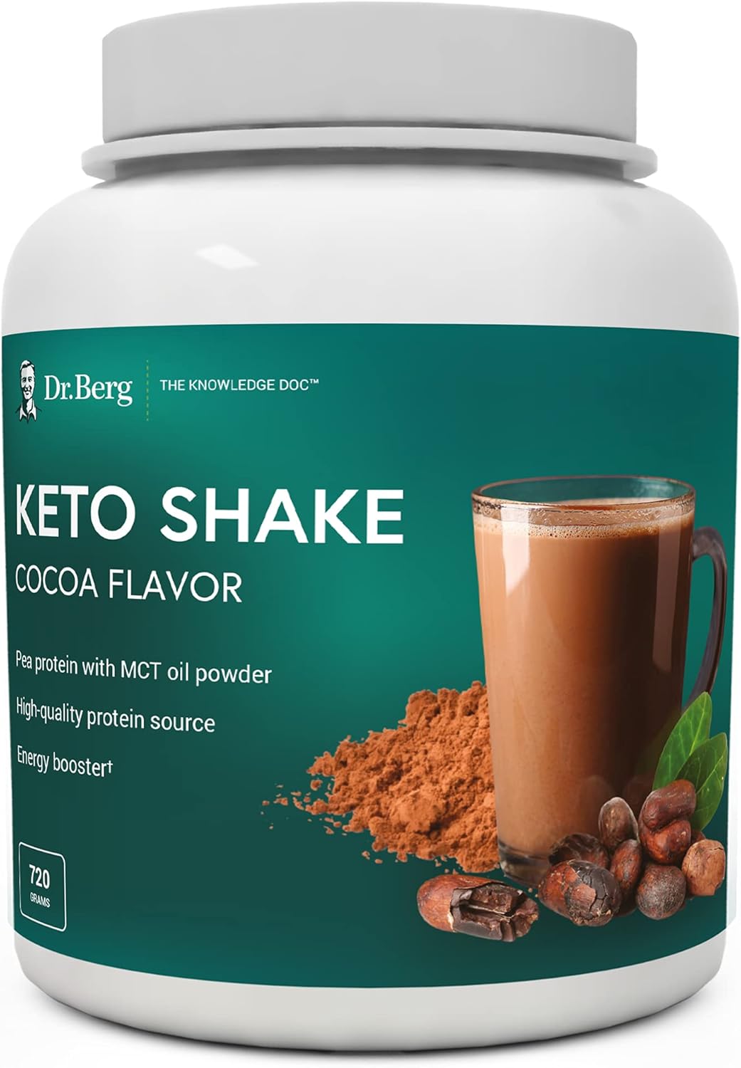 Dr. Berg's Keto Shake w/ MCT Oil Powder - Vegan Protein Organic Plant-Based Shakes, Perfect Keto Light Meal Snacks - Supports Ketosis & Workout Recovery Dairy & Gluten Free - Cocoa Flavor 720 gm Pack of 2