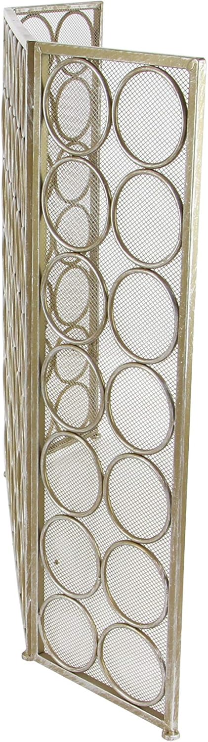 Large 3-Panel Silver Metal Fireplace Screen, Decorative Fire Screen, Fireplace Screen with Metal Circle Pattern, Modern Accent Furniture, 47” x 32”