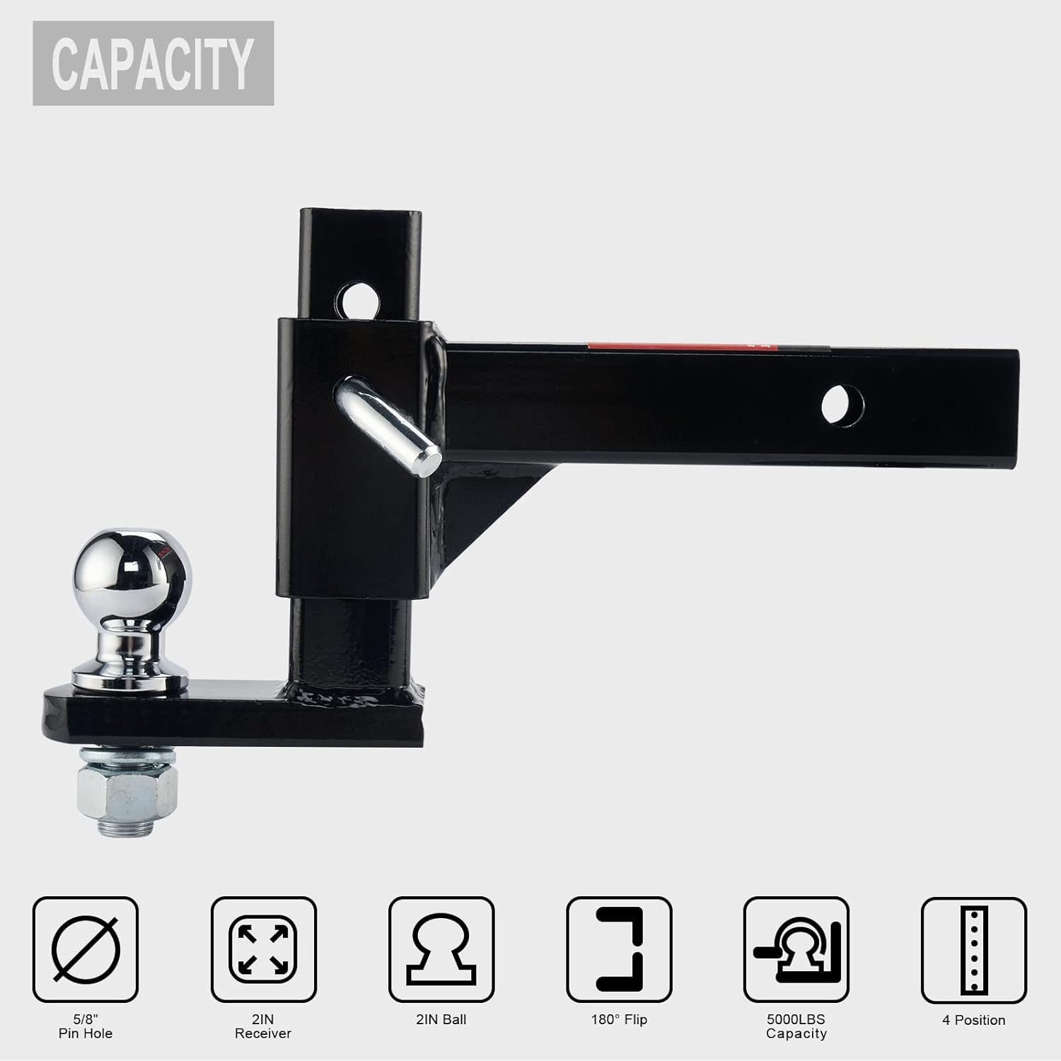 OpenRoad Adjustable Trailer Hitch Ball Mount Fits 2-Inch Receiver, 2’’ Ball 5000LBS, 6 1/4