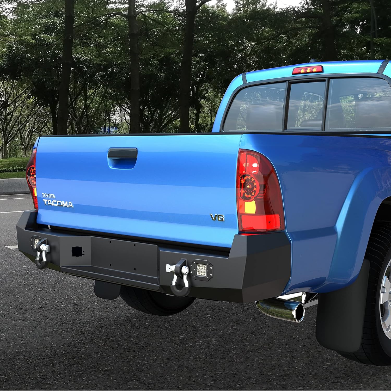 TACOMA Rear Bumper Bar Fits for 2nd Gen Toyota Tacoma 2005-2015, PickupTruck Rear Bumper with D-ring and LED