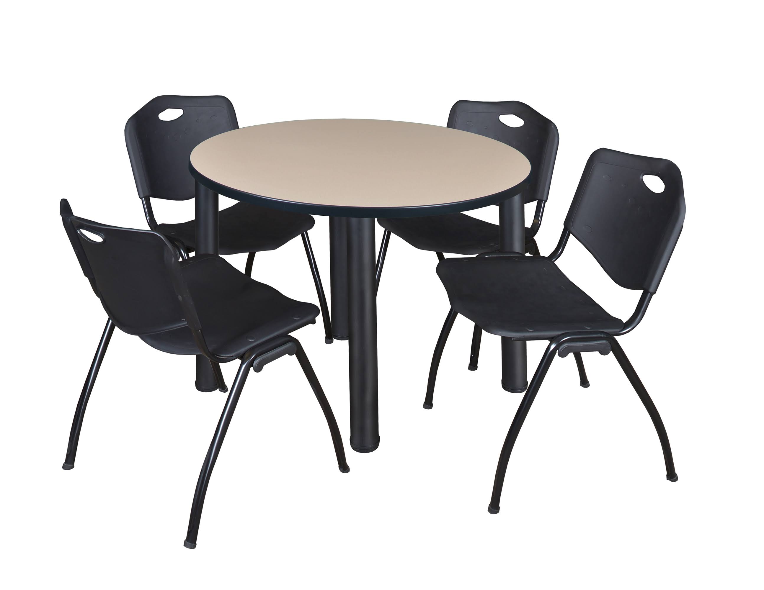 Regency Kee 42x22 Round Breakroom Table- Maple/ Black u0026 4 &M& Stack Chairs- Black