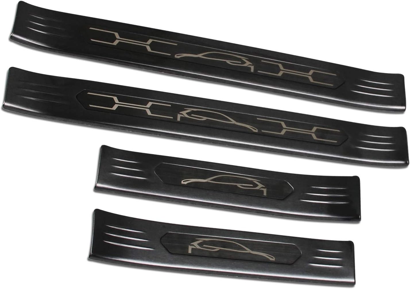 Beautost Fit for Toyota VENZA 2021 2022 Outside Door Sill Scuff Plate Guard Cover Trim Sport Style Stainless Steel (Black)