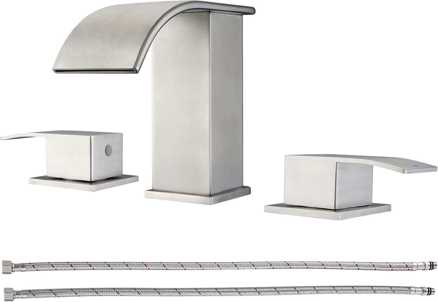 Black Waterfall Bathroom Faucet - Widespread 8 Inch Bathroom Sink Faucet, 2-Handles Bathroom Faucets for Sink 3 Hole, Modern Vanity Faucet with Water Supply Lines, Matte Black Faucet for Bathroom Sink