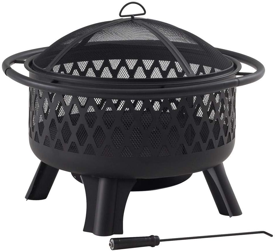 Hampton Bay Piedmont 30 in. Steel Fire Pit in Black with Cooking Grate