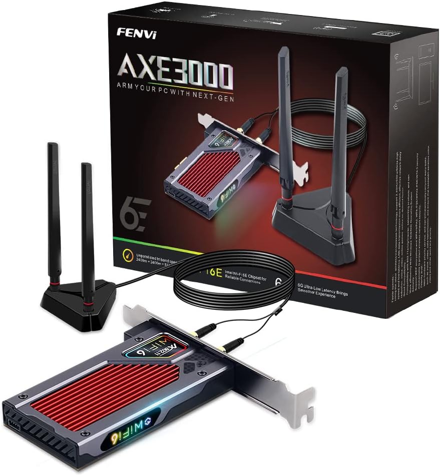 fenvi AX210 WiFi 6E PCI-E WiFi Adapter BT5.2 RGB Gaming 802.11ax ac 160MHz 2.4GHz 5GHz 6GHz Tri-Band 5400Mbps AX210NGW Desktop WiFi Card for PC Windows(Only WiFi 6E Router Antennas Support 6Ghz Band) Pack of 2