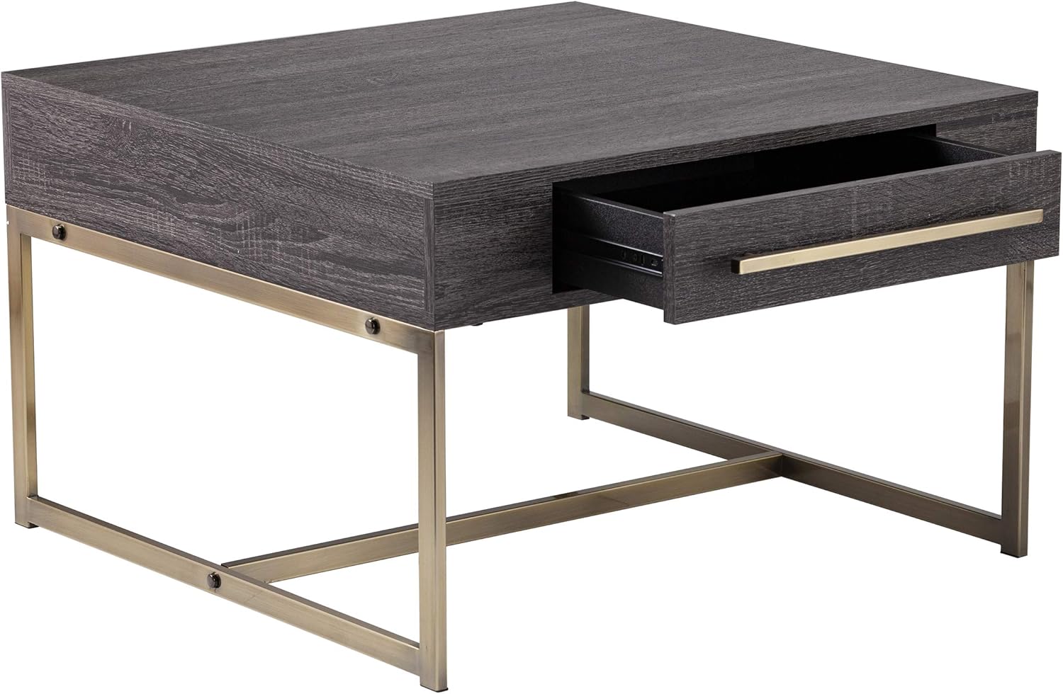 Akmonton Square Cocktail Table w/Storage, Black Oak and Antique Brass