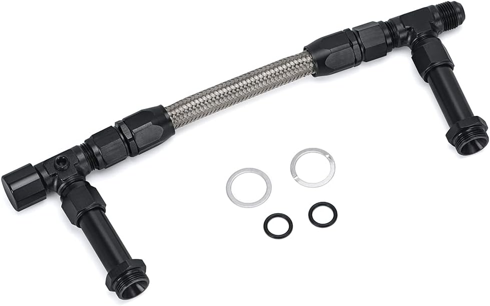 PQY Universal Black 8 AN Male Flare Dual Inlet 4150 Fuel Line Kit to 7/8