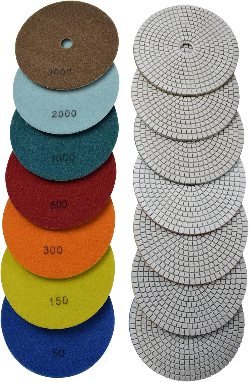 Konfor Diamond Polishing Pad Wet Sandpaper Tool 6 Inch for Grinding Stone Marble Granite Countertop Pack of 7 Pcs