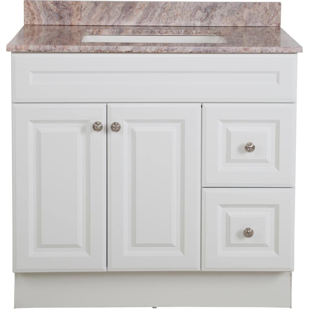 Glacier Bay Glensford 37 in. W x 22 in. D Bathroom Vanity in White with Stone Effects Vanity Top in Cold Fusion with White Sink