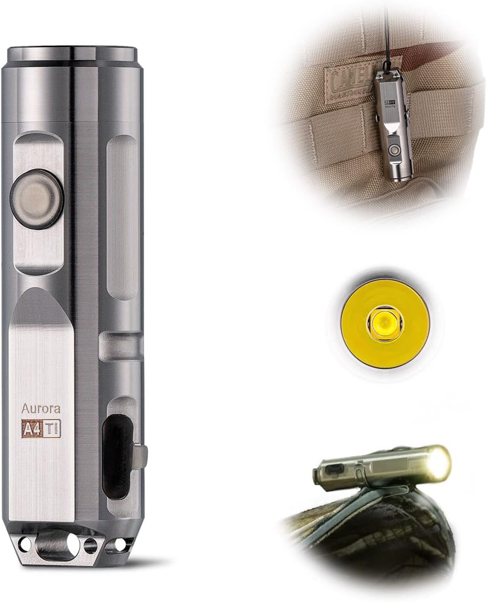 RovyVon Aurora A4 PRO Warm White High CRI Titanium Keychain Flashlight Rechargeable Rovyvon Mini Flashlight, Durable, Compact, Ideal Gifts for dad, Family or Friends