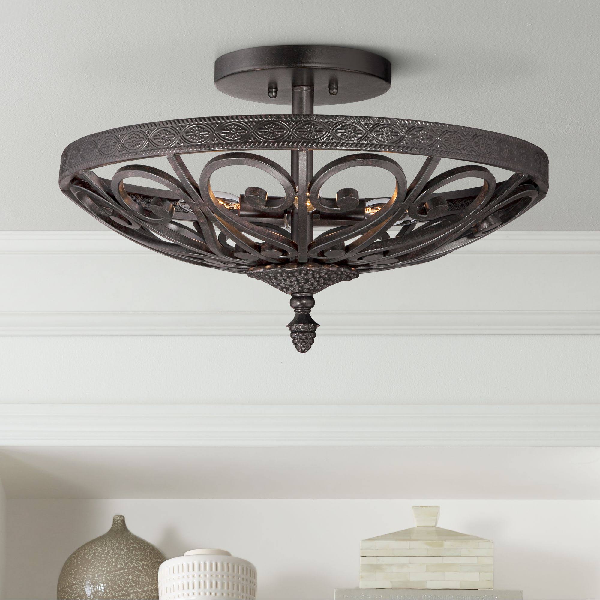 Kathy Ireland La Romantica Black Iron Ceiling Light, Brown