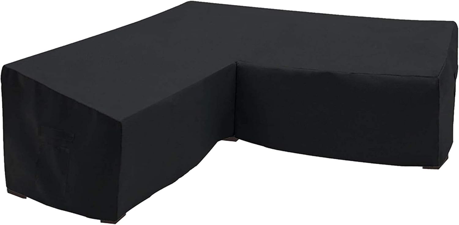 Orqihod V-Shaped Patio Furniture Cover Waterproof 600D Heavy Duty Outdoor Sectional Sofa Covers with Storage Bag 85x85inch Black Protective Cover for Corner Sofa Windproof