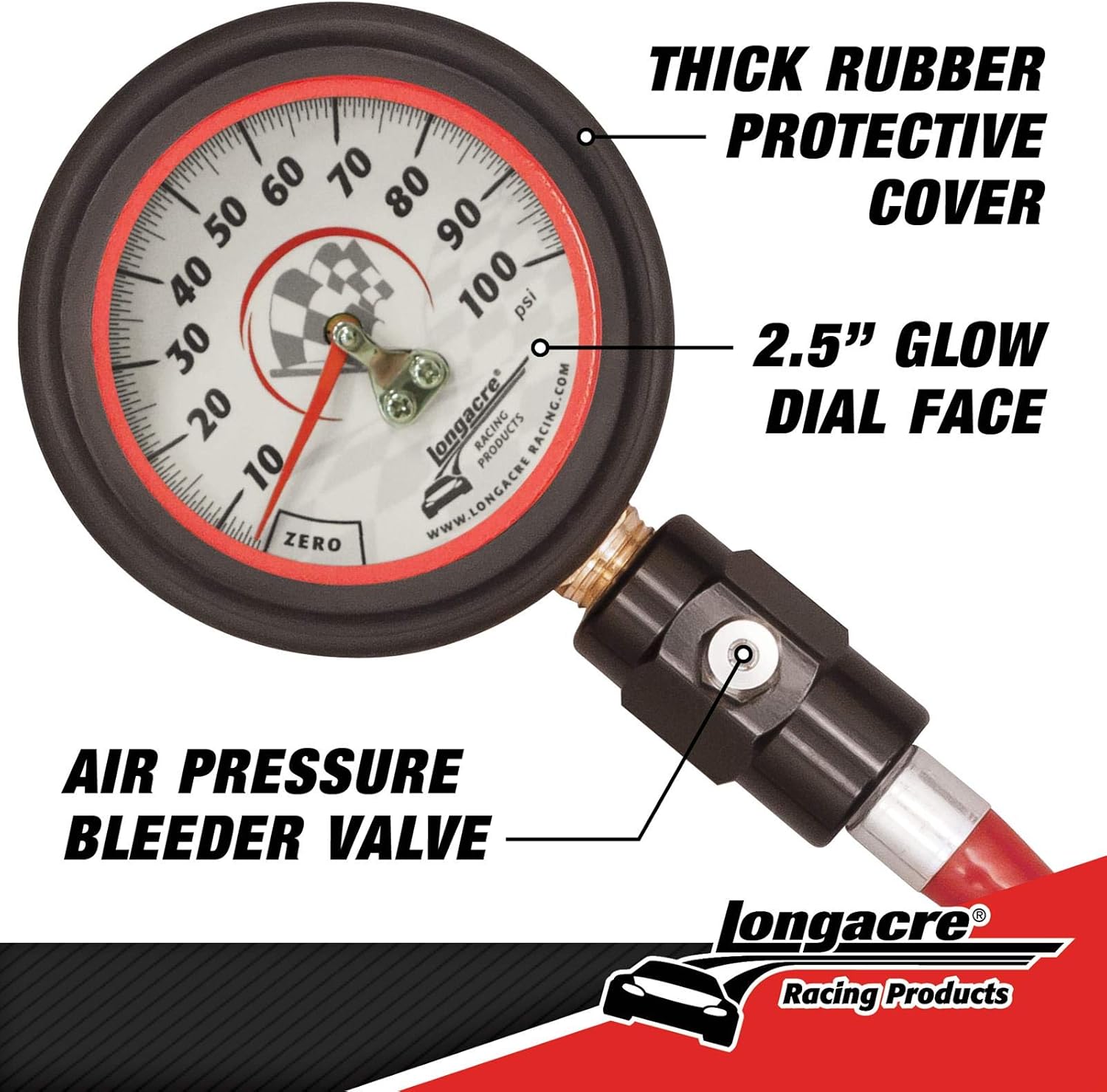 Longacre&reg; 52-52053 Tire Pressure Gauge, 2-1/2 Inch, 0-100 PSI