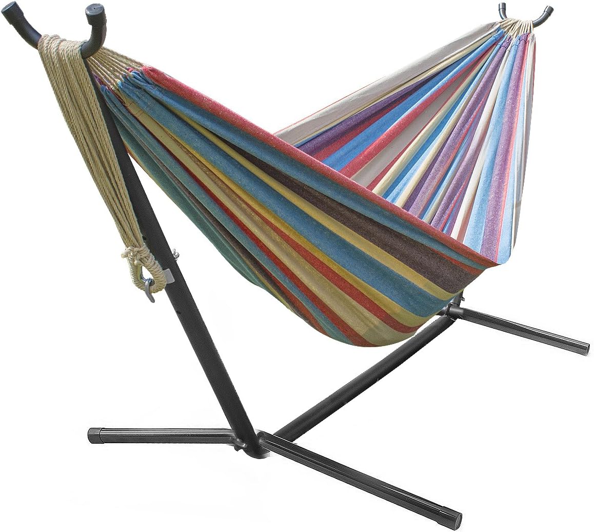 Sorbus Double Hammock with Steel Stand Two Person Adjustable Hammock Bed - Storage Carrying Case Included (Blue/Sand/Purple/Red) Pack of 2