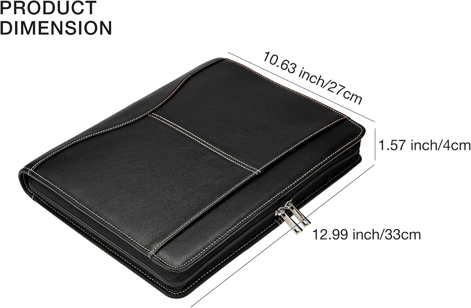 Genuine Leather Padfolio with Clipboard Notepad ,Black Portfolio Case for Surface Pro 3/4/5/6, Zippered Professional Leather Organizer for Husband/Boyfriend