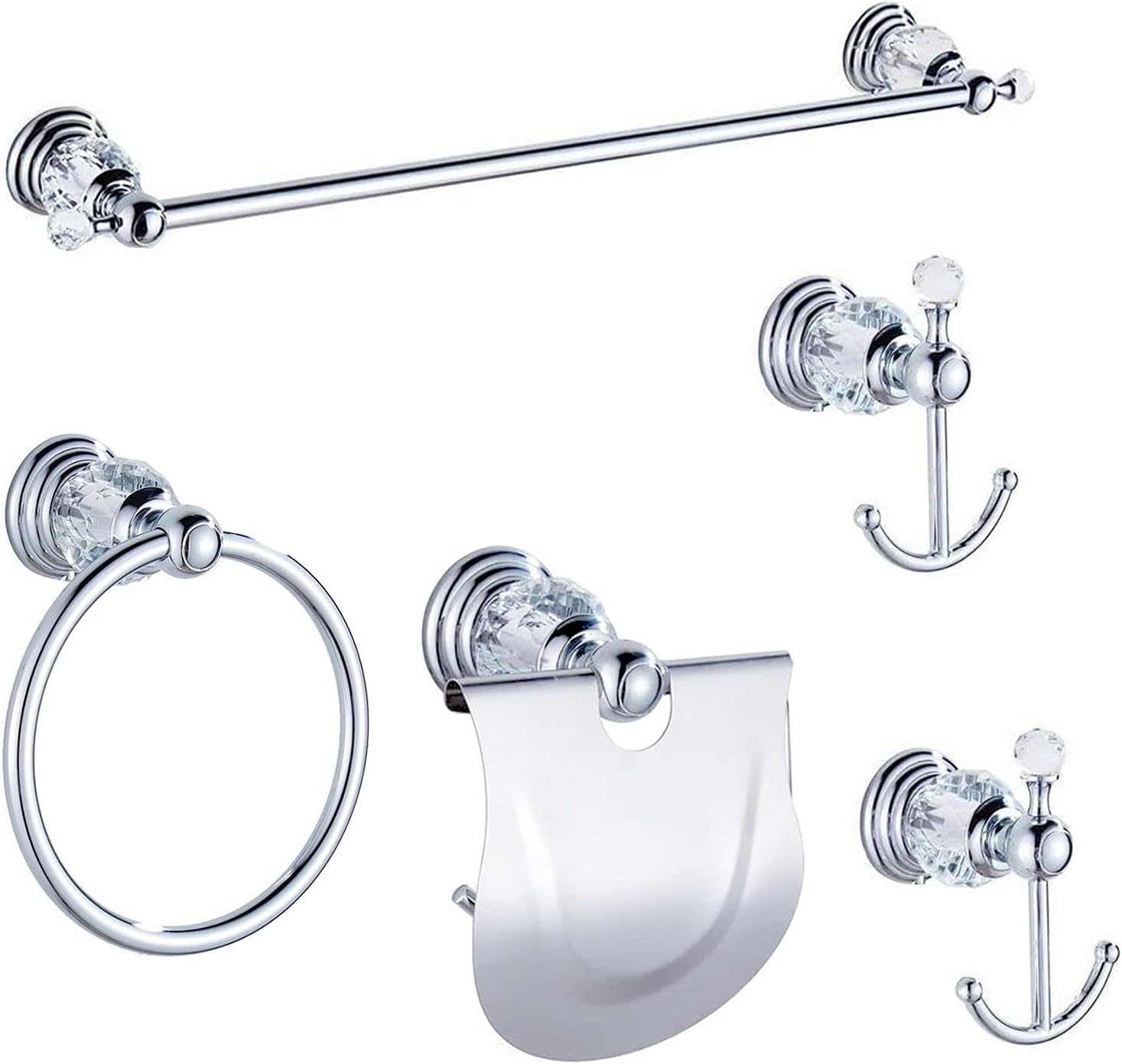 Ralbay Bath Towel Bar, Premium Stainless Steel 5 Pieces Bathroom Hardware Accessories Set Wall Mounted Crystal Towel Bar Set