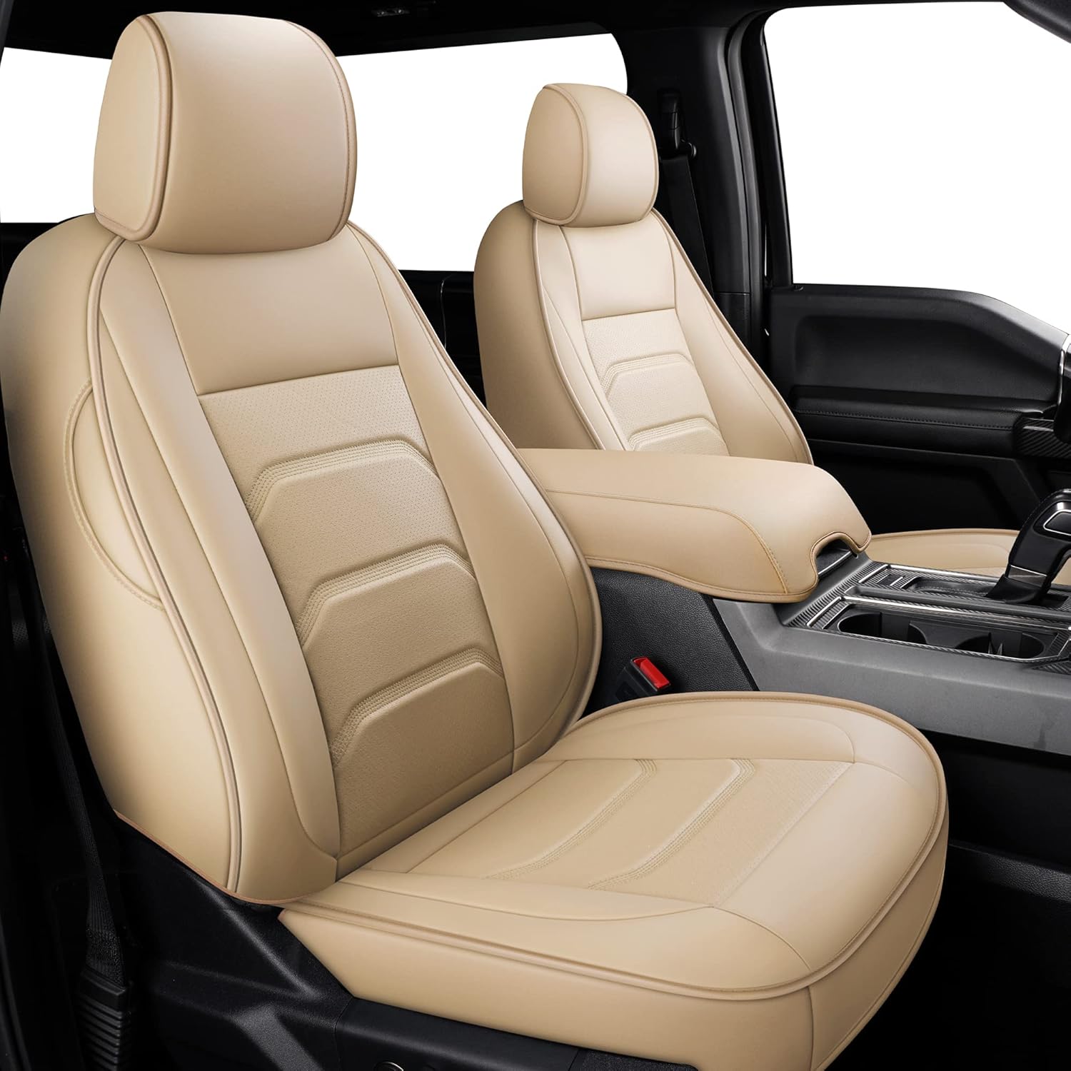 NS YOLO 2015 2016 2017 2018 2019 2020 Ford F150 Limited Raptor F250 F350 Full Coverage Faux Leather Custom Seat Covers (F150/F250/F350 2015-2020, Black & Red)