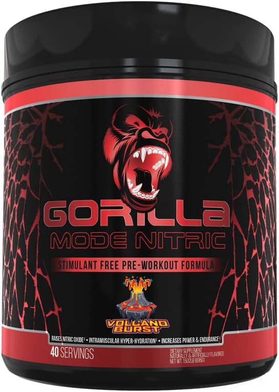 Gorilla Mode Nitric Stimulant Free Pre-Workout – Best Tasting and Most Effective Stimulant Free Pre-Workout / Massive Pumps · Vasodilation · Power / 720 Grams (Volcano Burst) Pack of 2