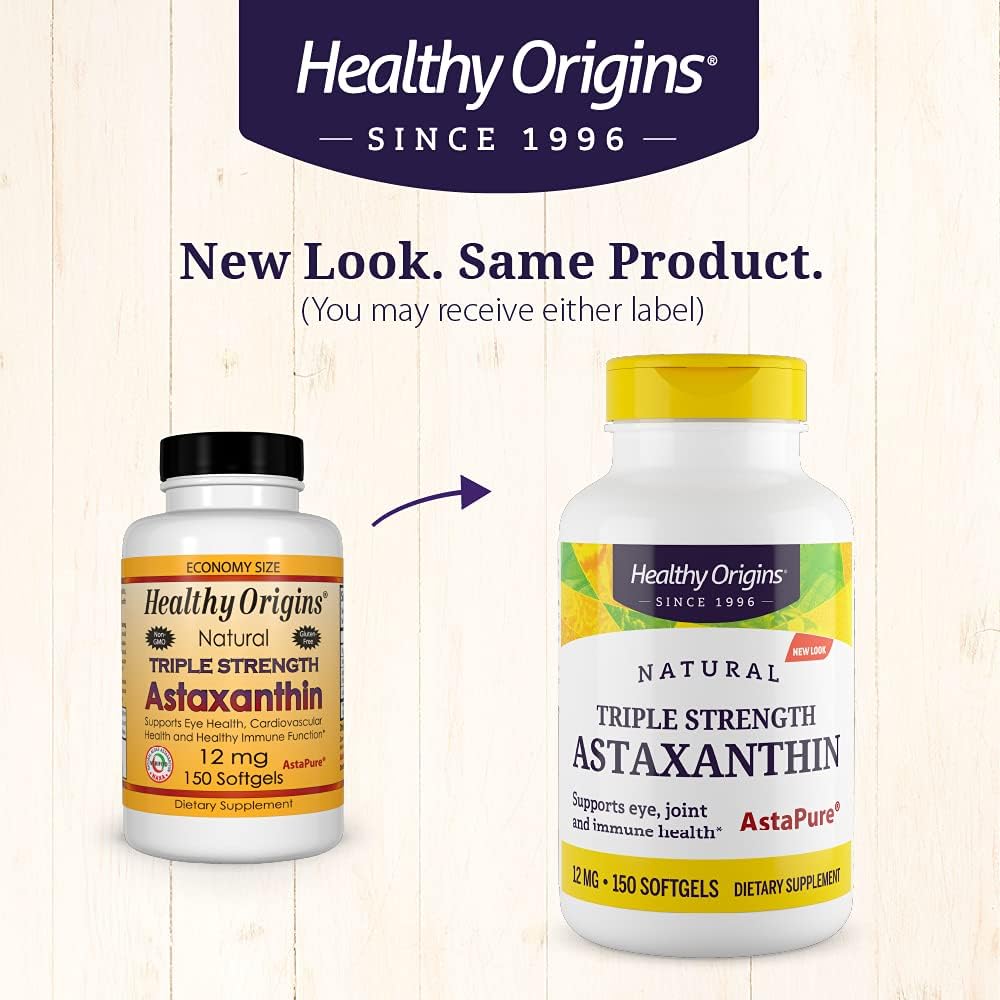 Healthy Origins Astaxanthin (AstaPure) 12 mg, 150 Softgels Pack of 2