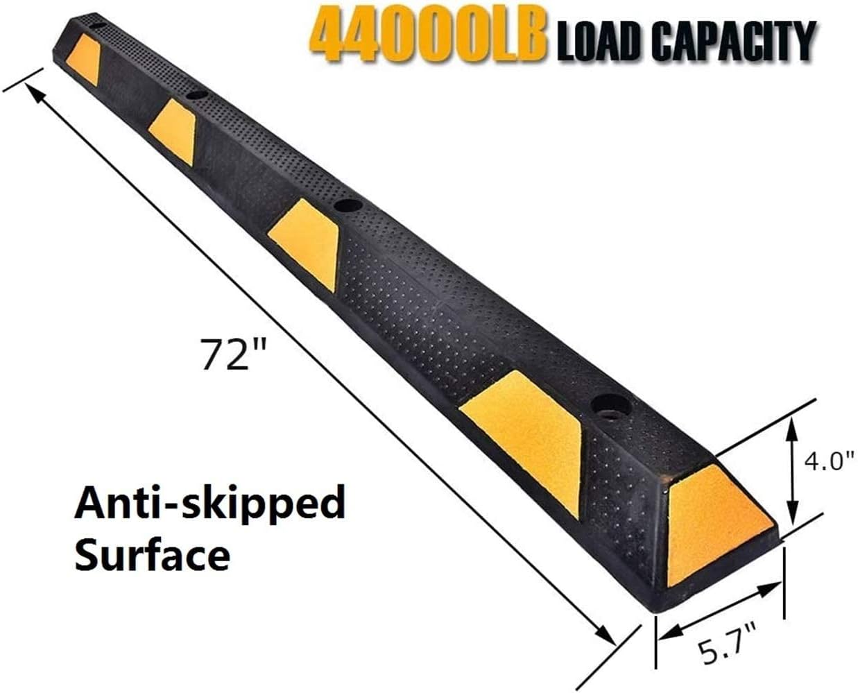 Grepatio 72&rdquo;Heavy Duty Parking Block Curb - Rubber Curb Parking Car Stopper Garage Wheel Stops for RV, Truck, Car and Trailer Stop Aid - Black/Yellow Stripe