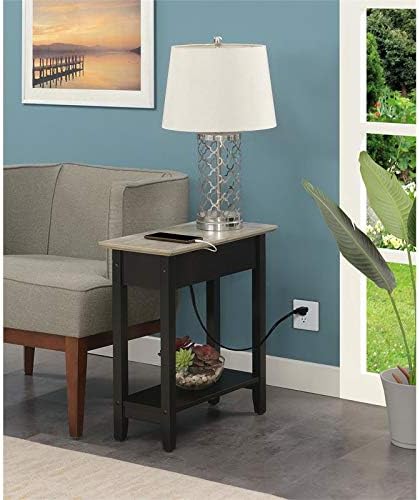 Pemberly Row Flip Top End Table with Charging Station in Black Wood Finish