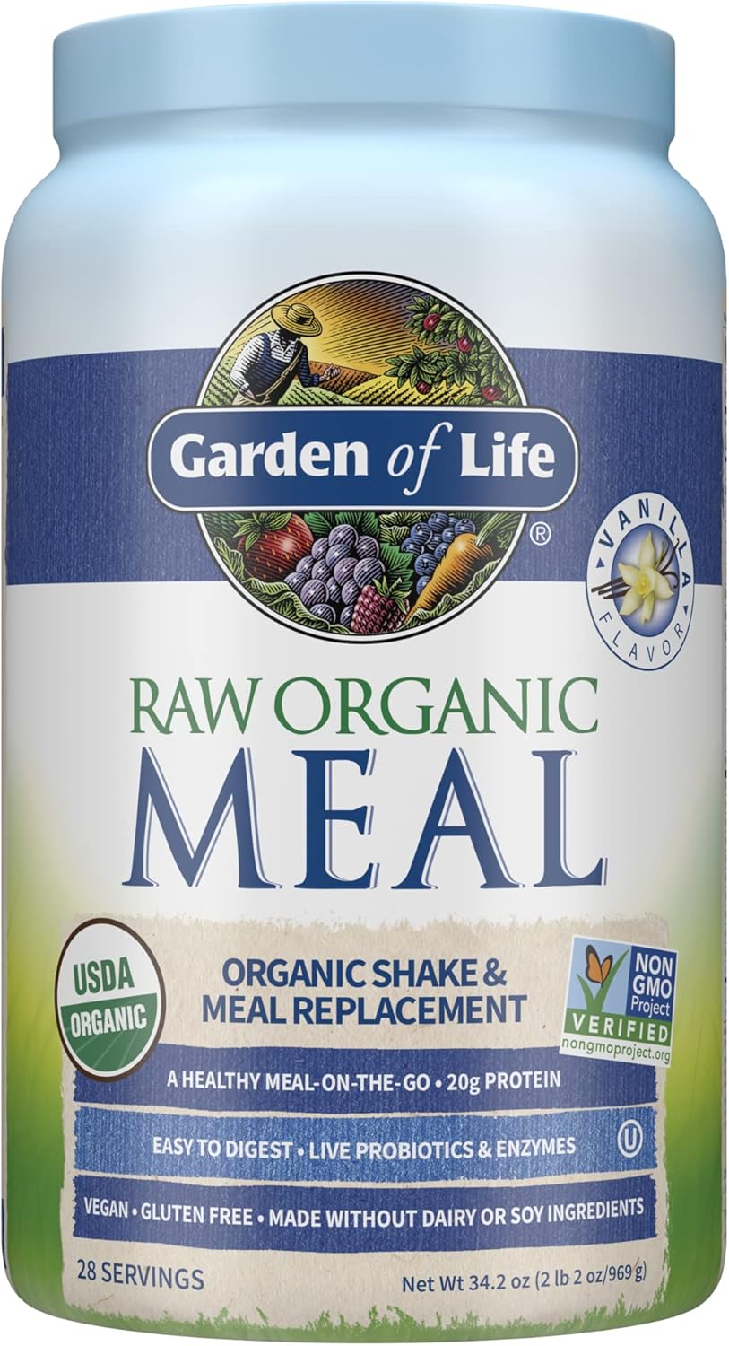 Garden of Life Raw Organic Meal Replacement Powder - Vanilla, 28 Servings, 20g Plant Based Protein Powder, Superfoods, Greens, Vitamins Minerals Probiotics & Enzymes All-in-One Meal Replacement Shake Pack of 2