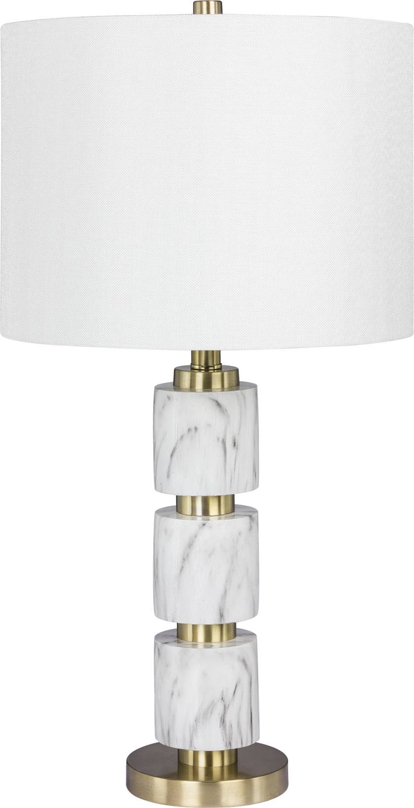 Fangio Lighting 27 in. Stacked, Smooth Resin and Metal Table Lamp in A White Faux Marble