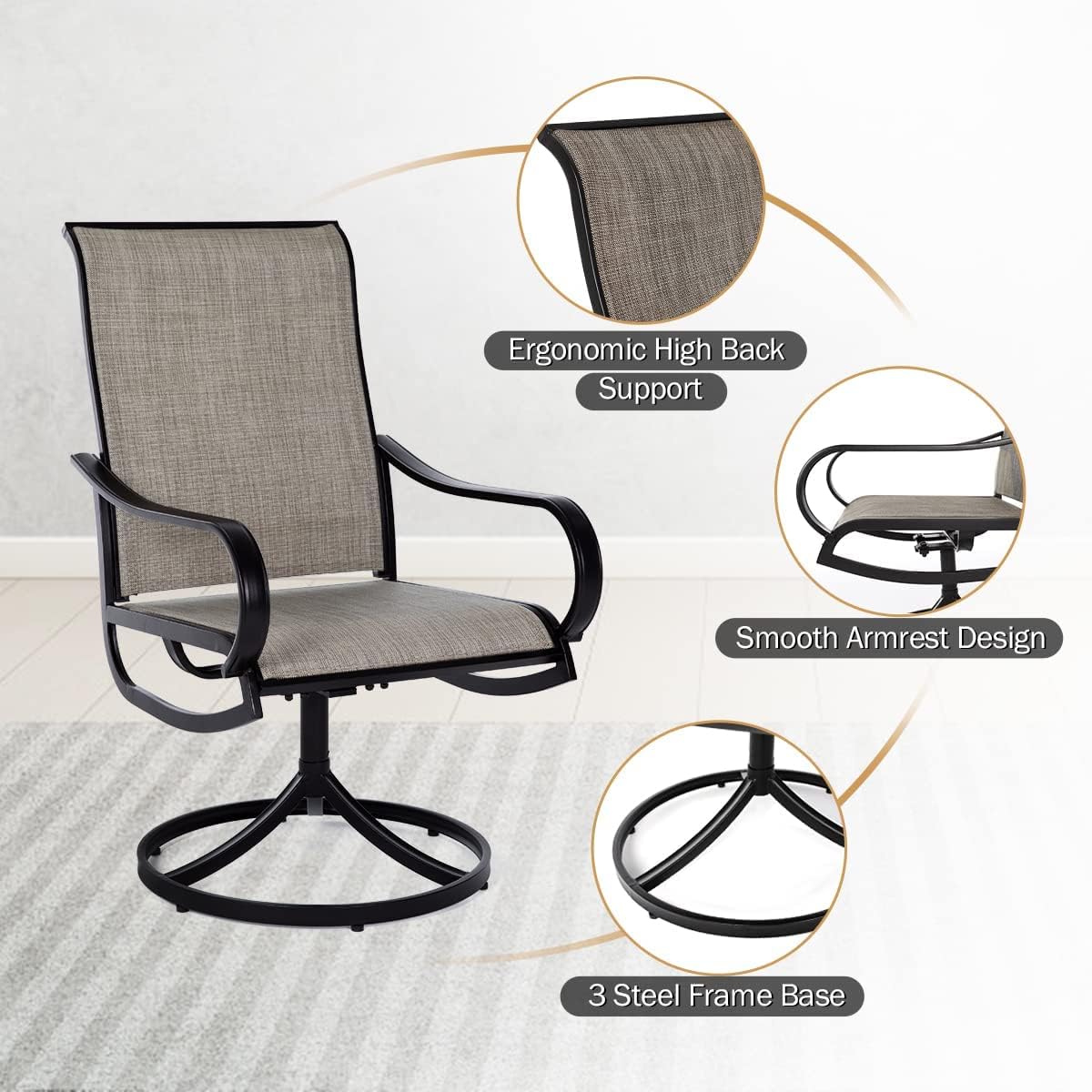 BIGGET Patio Swivel Dining Chairs Set of 4 Textilene Outdoor Dining Chairs Metal Furniture Set for Garden Backyard Weather Resistant