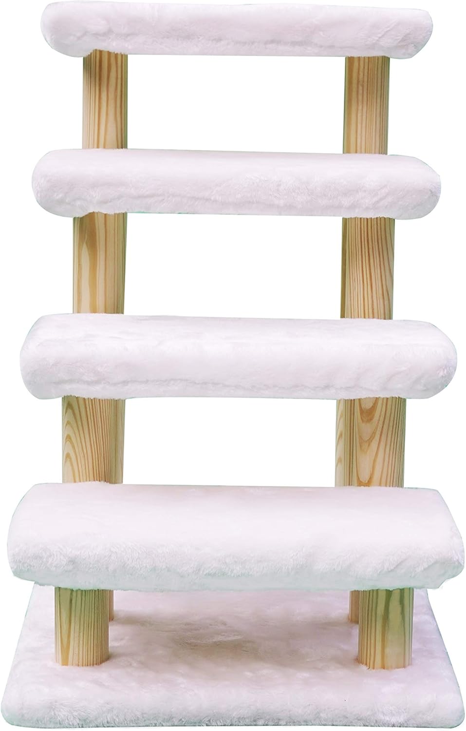 Cowboy Wooden pet Stairs 4-Step pet Ladder cat Dog Easy Stairs with Detachable Carpet for high Bed and Couch (White) Pack of 2