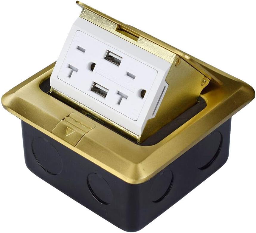 Groto Pop Up Floor Outlet Covers box, Pop-Up Power Box Kit w/20A Duplex Receptacle and 2 USB Charging Ports, Watertight Gasket, Corrosive Resistant Hardware, Silver Pack of 2