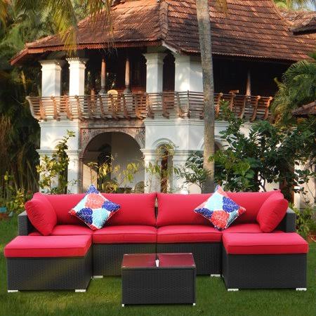 Ainfox 7 Pieces Outdoor Patio Furniture Sofa Set on Clearance All-Weather Black PE Wicker Sectional Lawn Rattan Couch Conversati