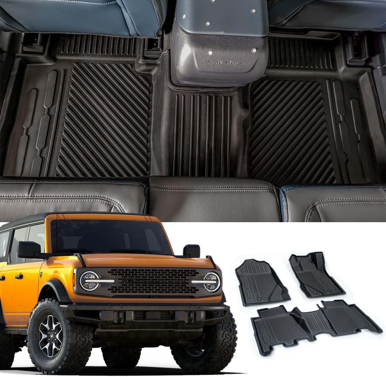 Floor Mats Fit for Ford Bronco 2021 2022 4-Door All Weather Floor Liners Interior Carpet Floor Protection Mat TPE Cargo Liners Accessories 1st and 2nd Row