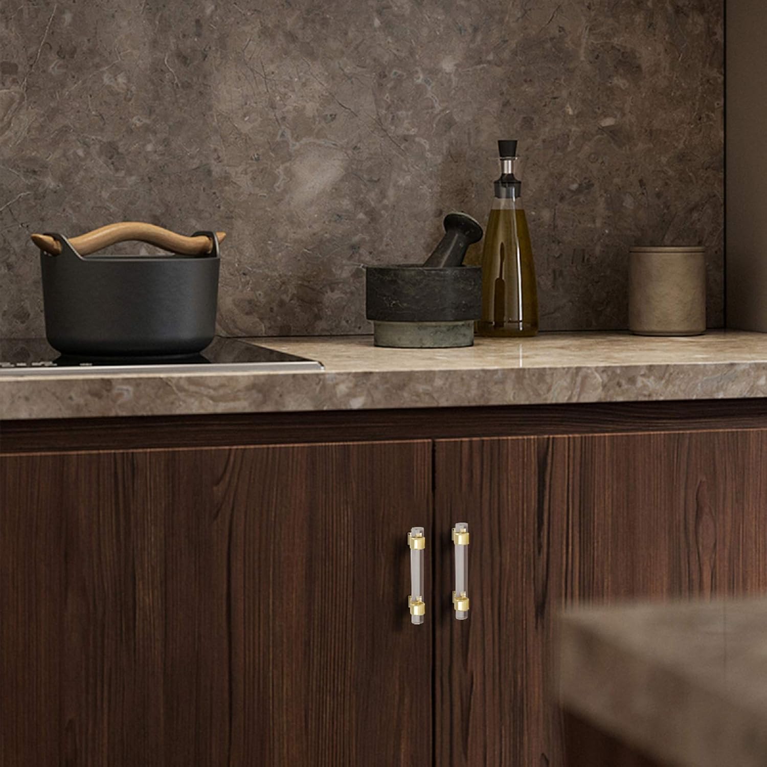 10 Pack Gold Base Crystal Cabinet Pull Handles 3''Hole Spacing Clear Crystal Drawer Pulls Bar Shape Kitchen Bedroom Bathroom Hardware Knobs and Pulls Pack of 2