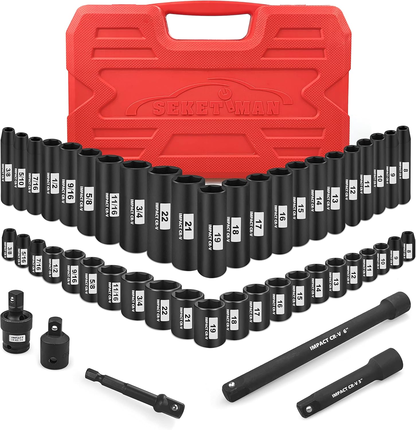 SEKETMAN 3/8-Inch Drive Impact Socket Set,49 Pieces,SAE/Metric,Deep/Shallow,(5/16