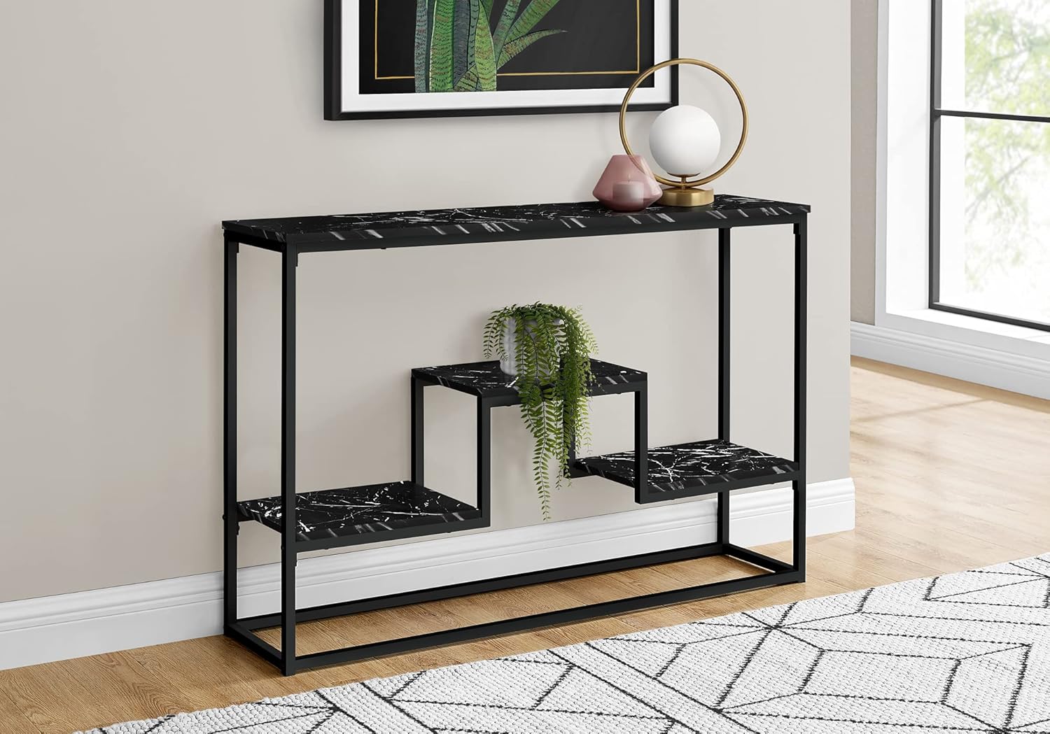 Monarch Specialties Rectangular Long Narrow 3 Storage Shelves-for Living Room or Entryway-Multi-Tier Console Table, 48
