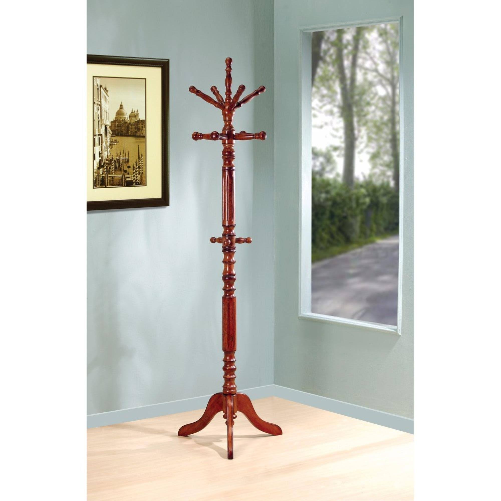 Benzara - Traditional Wooden Coat Rack with Spining Top, Brown