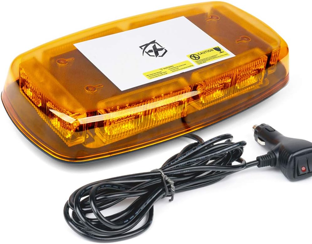 Xprite LED Rooftop Mini Strobe Beacon Light Bar Amber Lens Warning Hazard Flashing Lights w/ Magnetic Mount for Emergency Construction Vehicles Trucks Snow Plow Postal Car Pack of 2