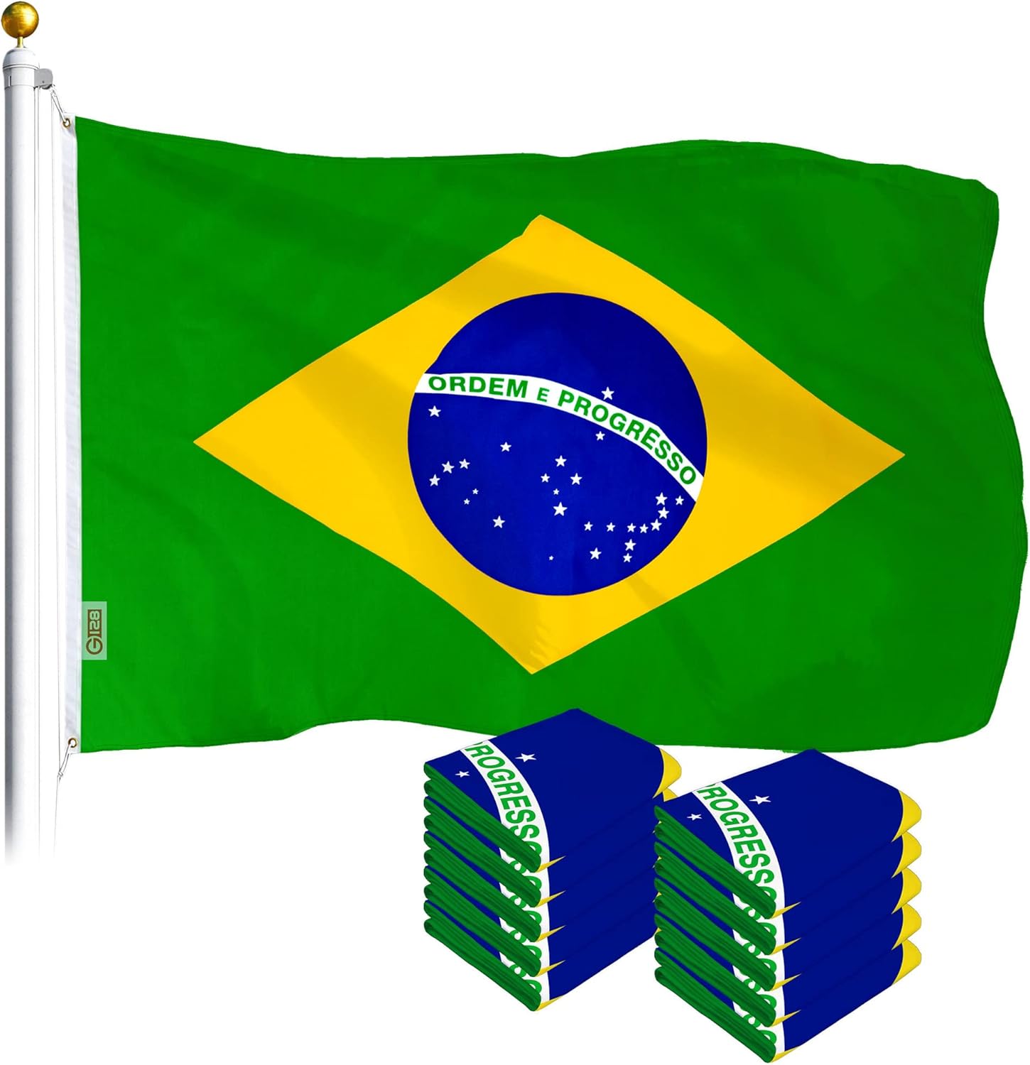 G128 &ndash; 2 PACK: Brazil (Brazilian) Flag | 3x5 feet | Printed &ndash; Vibrant Colors, Brass Grommets, Quality Polyester