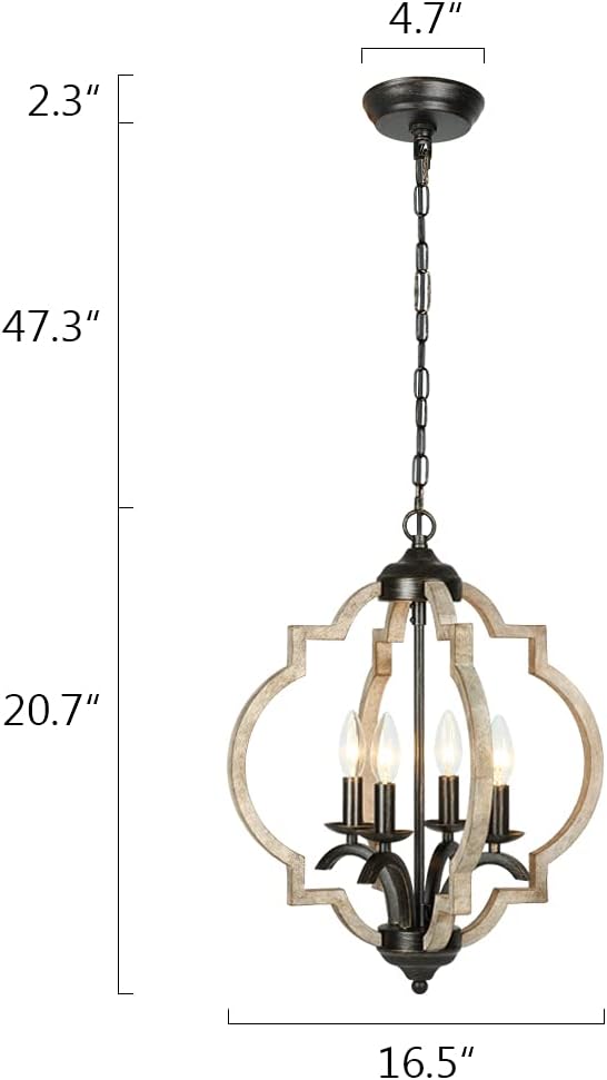 Oriland Orb 4-Light Chandelier, Farmhouse Handmade Wood Chandelier with Brown and Black, Rustic Kitchen Island Ceiling Light Fixture for Dining Room, Living Room, Bedroom, Foyer, Entryway, Hallway