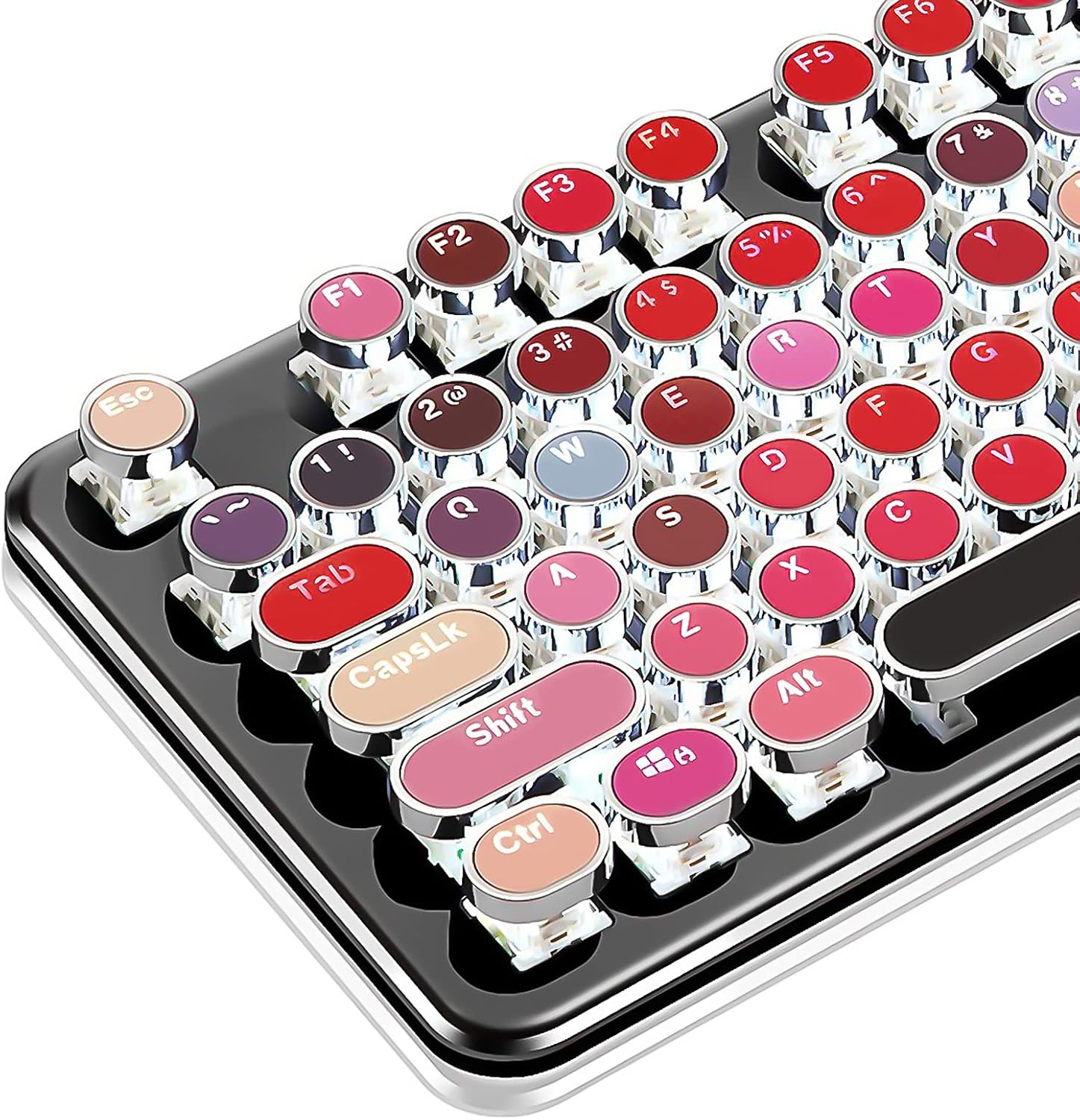 Basaltech Typewriter Style Mechanical Gaming Keyboard, Retro Steampunk Vintage Keyboard with White LED Backlit, 104-Key Anti-Ghosting Blue Switch Wired USB Metal Panel Round Keycaps