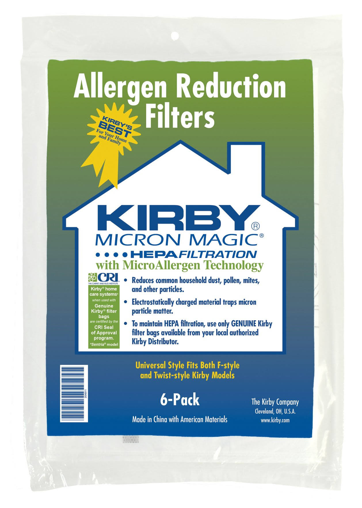 Kirby Allergen Reduction Filters 204811 (6 Pack 9/case)