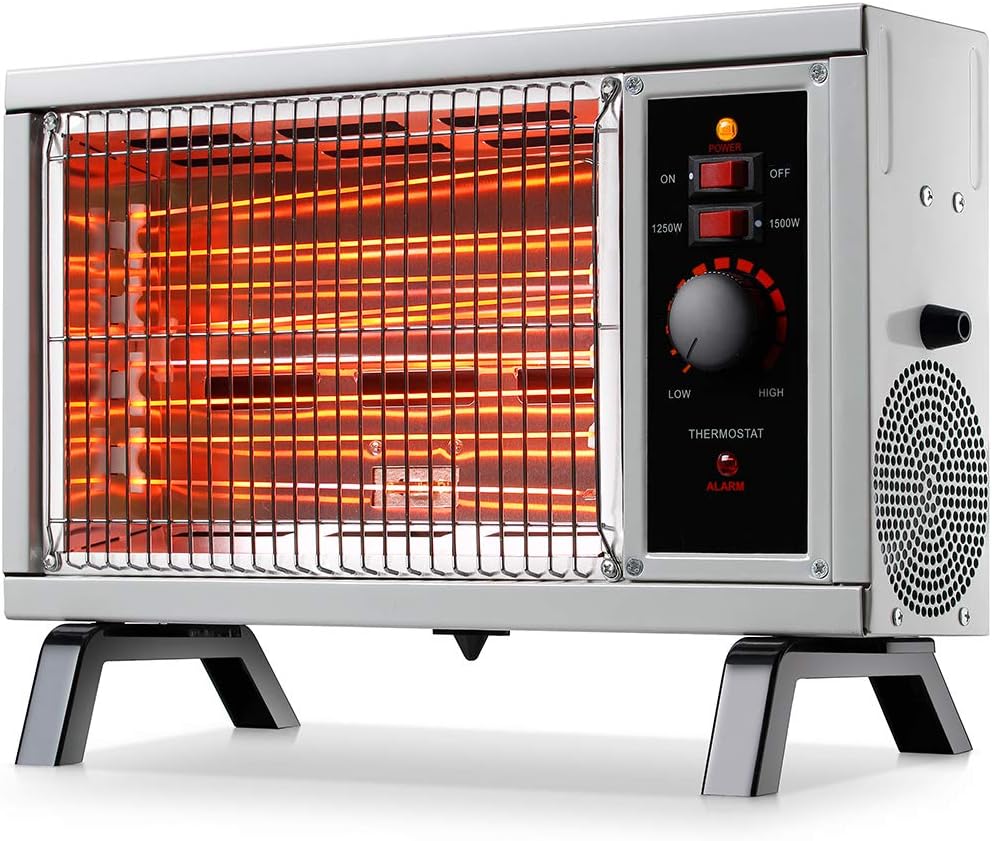 Homeleader ETL Portable Radiant Heater, 1250W/1500W Indoor Space Heater, Rapid Heating with Adjustable Thermostat, Perfect for garages, workshops, Warehouses, Black Pack of 2