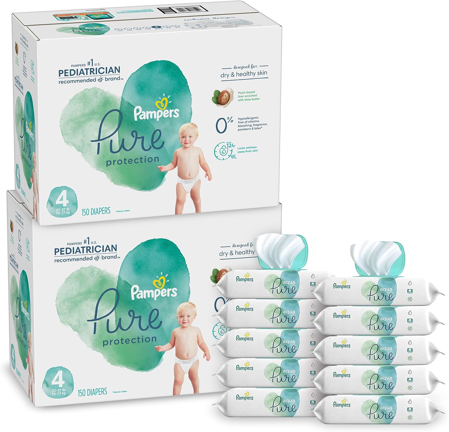 Diapers Size 5, 132 Count - Pampers Pure Protection Disposable Baby Diapers, Hypoallergenic and Unscented Protection, ONE MONTH SUPPLY (Packaging & Prints May Vary) Pack of 2