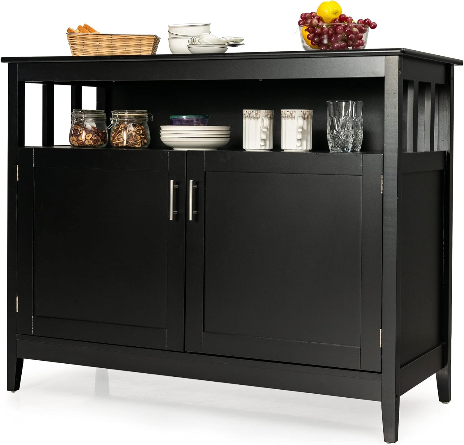 LOKO Buffet Cabinet with Storage, Freestanding Kitchen Cabinet with Adjustable Shelf, Storage Sideboard for Kitchen, Dining Room or Entryway, 45 x 20 x 36 inches (Black)
