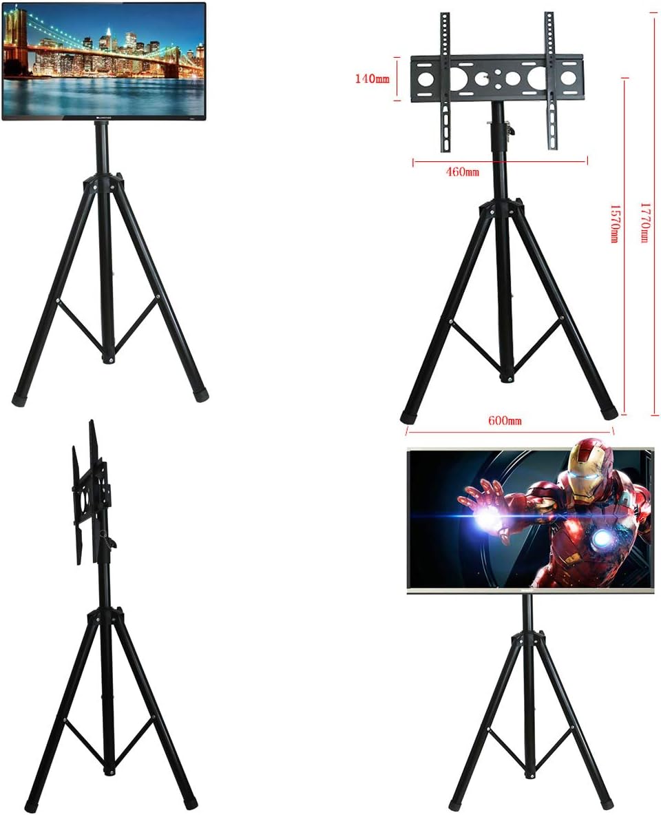 YWSHF Black Tripod TV Display Portable Floor Stand Height Adjustable Mount for 32
