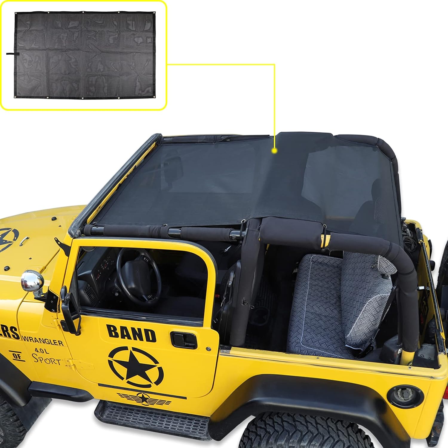 Mesh Shade Bikini Top UV Protection Sunshade Cover Front & Rear Passengers for Jeep Wrangler TJ 1997-2006 (Plain Black)