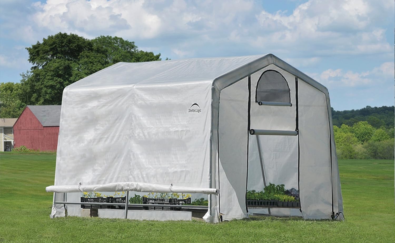 ShelterLogic 6' x 8' x 6.5' GrowIT Greenhouse Peak Roof Style Backyard Grow House with Integrated Shelving, 6' x 8' x 6', Translucent