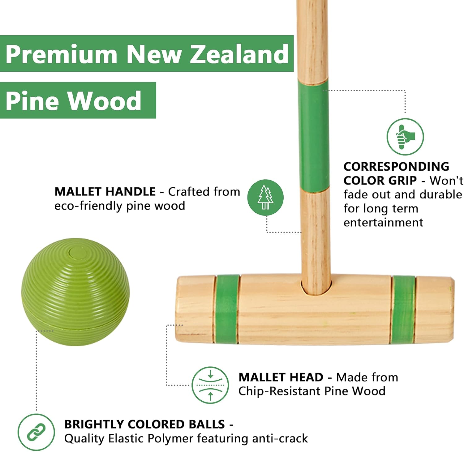 SpeedArmis 4 Players Croquet Set with 24In Pine Wooden Mallets, Colored PE Ball, Wickets, End Stakes - Lawn Backyard Outdoor Game Set for Teens/Adults/Family (Portable Carry Bag Including)