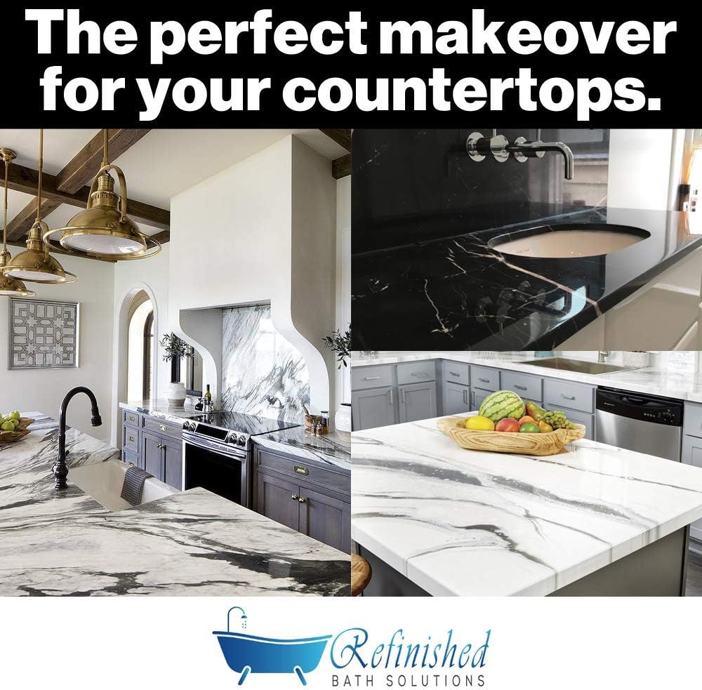 Refinished Bath Solutions – Ekopel 2K Premium Countertop Refinishing Kit | White | Look of Marble | DIY Project | Kitchen and Bathroom | Durable | Covers Any Surface | One Gallon Kit (White, 1 Gallon)