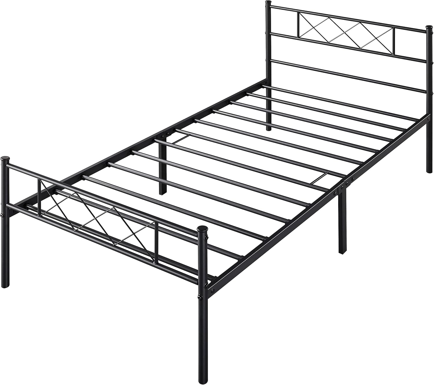 Topeakmart Twin 13 inch Black Industrial Platform Metal Bed Frame with Headboard and Footboard Mattress Foundation No Box Spring Needed Under Bed Storage Easy Assembly Strong Slat Support